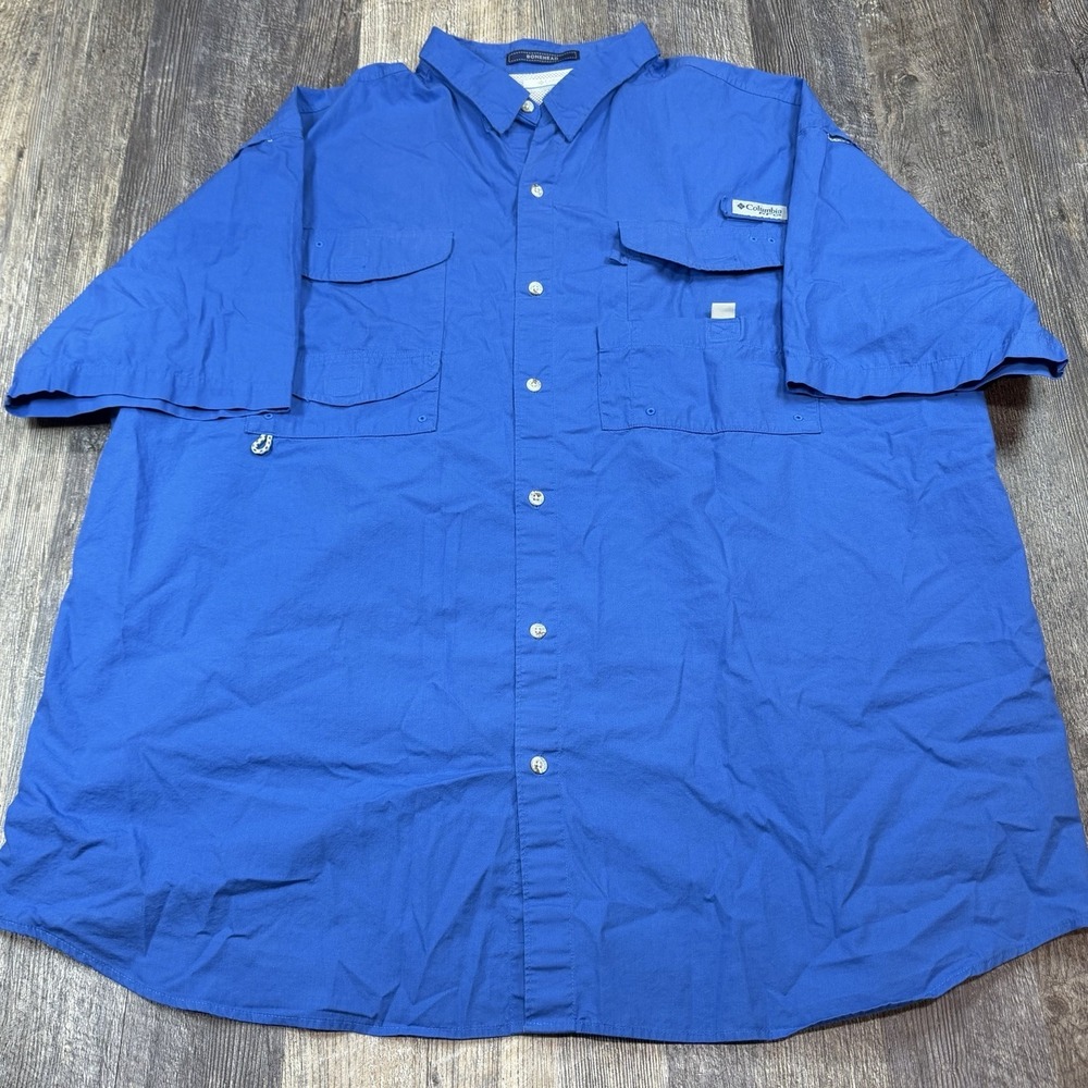 Columbia PFG Bonehead Fishing Shirt Mens 3XLT Blue Short Sleeve Button Down Vent